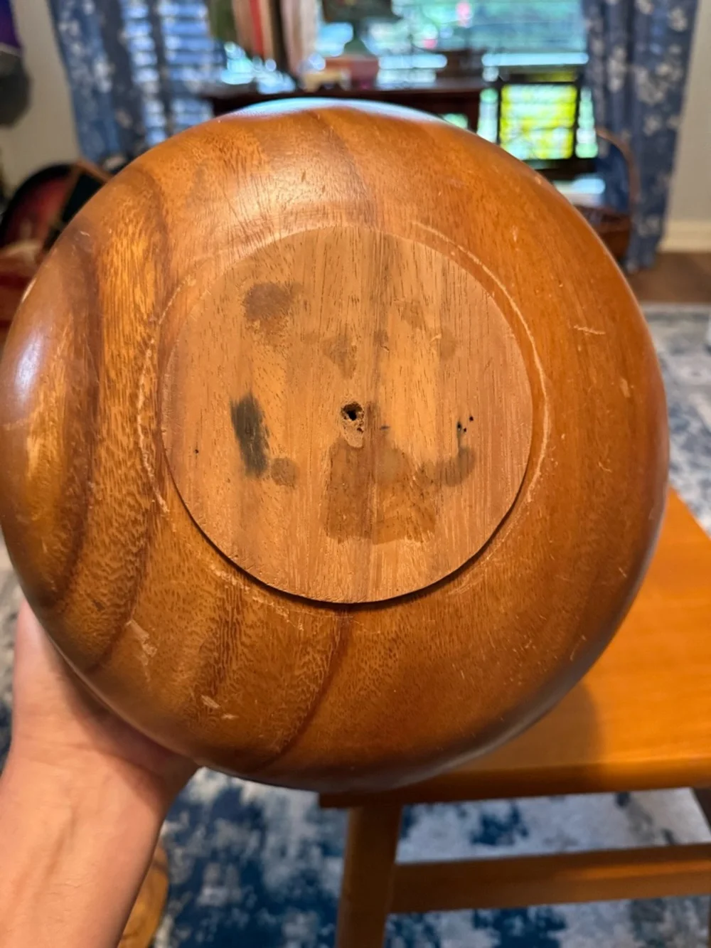 Hand Carved Vintage Wooden Lidded Bowl - Island Motif - READ description